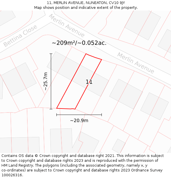 11, MERLIN AVENUE, NUNEATON, CV10 9JY: Plot and title map