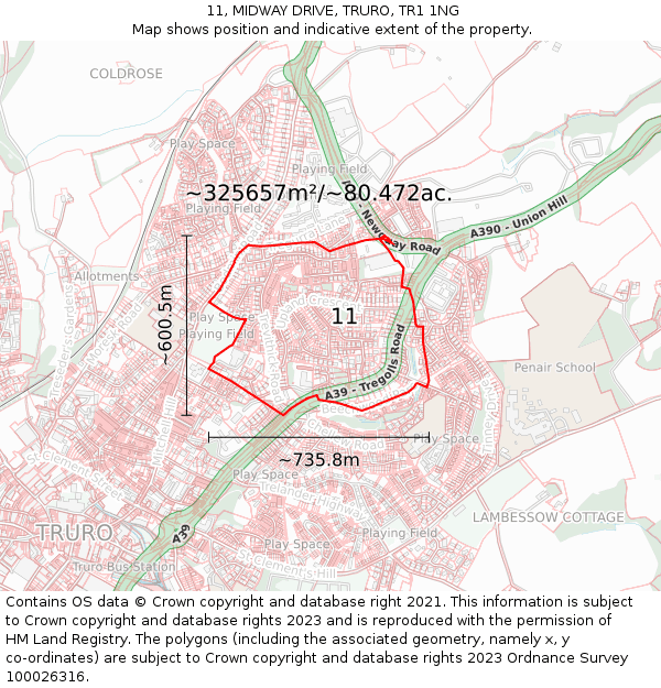 11, MIDWAY DRIVE, TRURO, TR1 1NG: Plot and title map