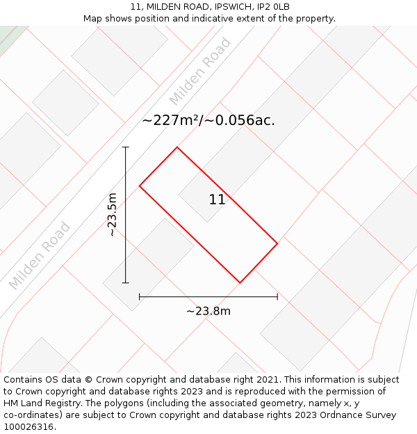 11, MILDEN ROAD, IPSWICH, IP2 0LB: Plot and title map