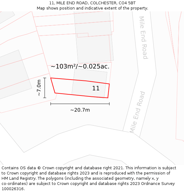 11, MILE END ROAD, COLCHESTER, CO4 5BT: Plot and title map