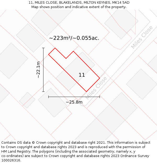 11, MILES CLOSE, BLAKELANDS, MILTON KEYNES, MK14 5AD: Plot and title map