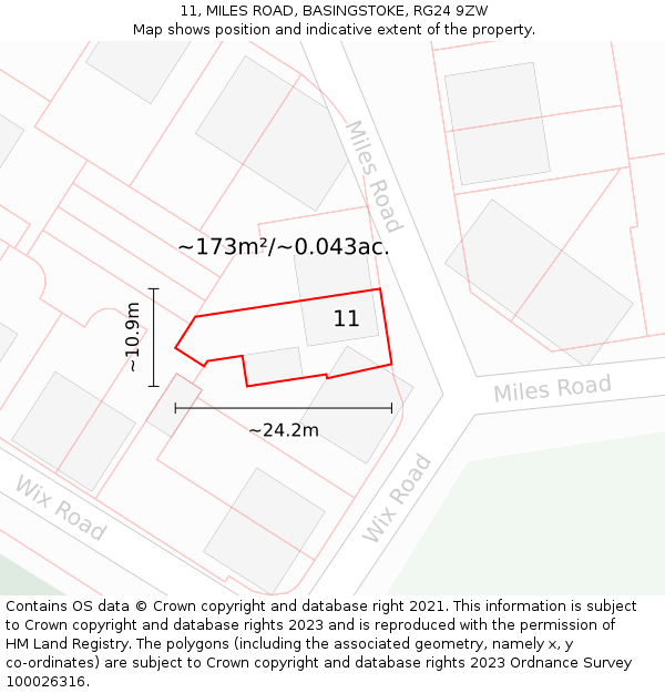 11, MILES ROAD, BASINGSTOKE, RG24 9ZW: Plot and title map