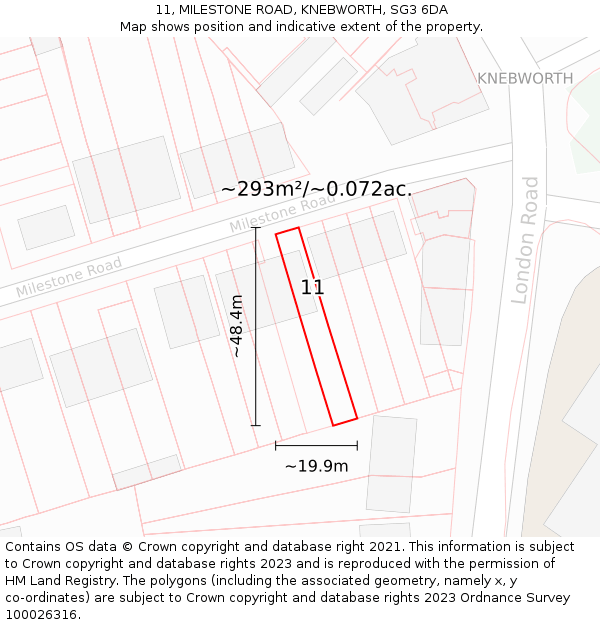 11, MILESTONE ROAD, KNEBWORTH, SG3 6DA: Plot and title map