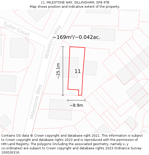 11, MILESTONE WAY, GILLINGHAM, SP8 4TB: Plot and title map