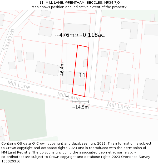 11, MILL LANE, WRENTHAM, BECCLES, NR34 7JQ: Plot and title map