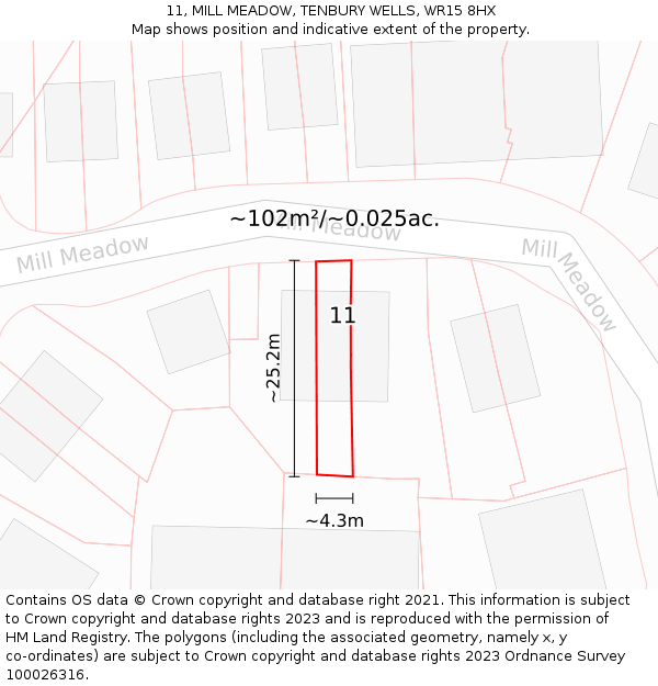 11, MILL MEADOW, TENBURY WELLS, WR15 8HX: Plot and title map