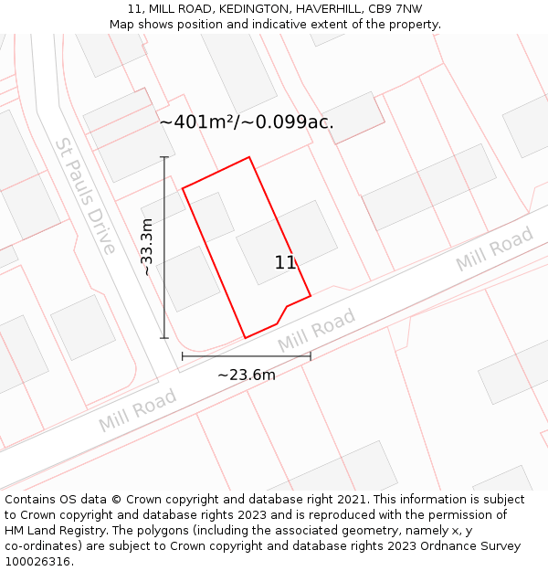 11, MILL ROAD, KEDINGTON, HAVERHILL, CB9 7NW: Plot and title map