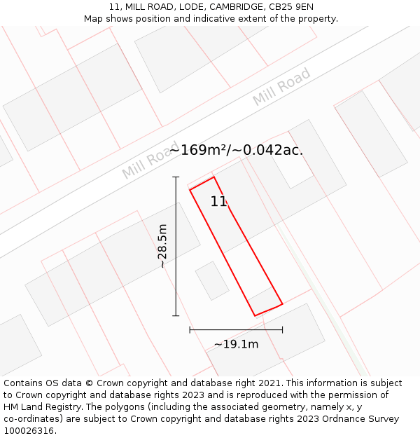 11, MILL ROAD, LODE, CAMBRIDGE, CB25 9EN: Plot and title map