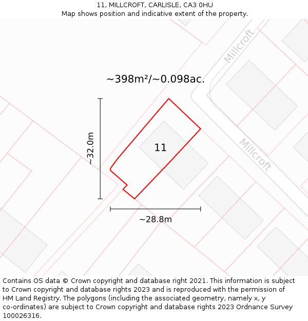 11, MILLCROFT, CARLISLE, CA3 0HU: Plot and title map