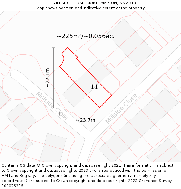 11, MILLSIDE CLOSE, NORTHAMPTON, NN2 7TR: Plot and title map