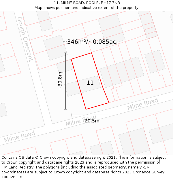 11, MILNE ROAD, POOLE, BH17 7NB: Plot and title map