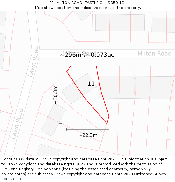 11, MILTON ROAD, EASTLEIGH, SO50 4GL: Plot and title map