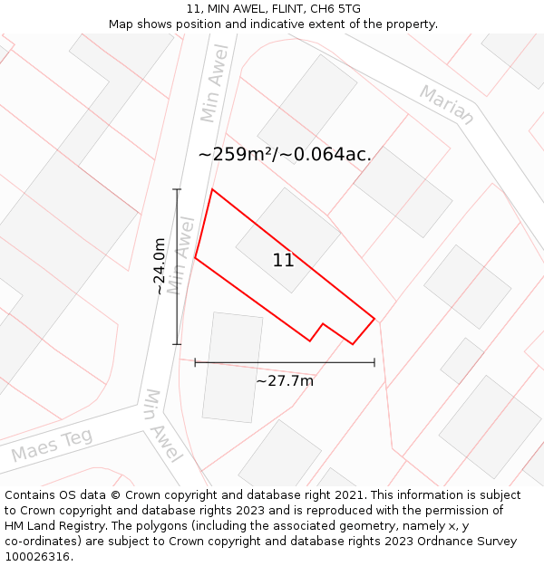 11, MIN AWEL, FLINT, CH6 5TG: Plot and title map