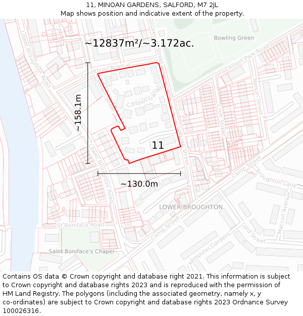 11, MINOAN GARDENS, SALFORD, M7 2JL: Plot and title map