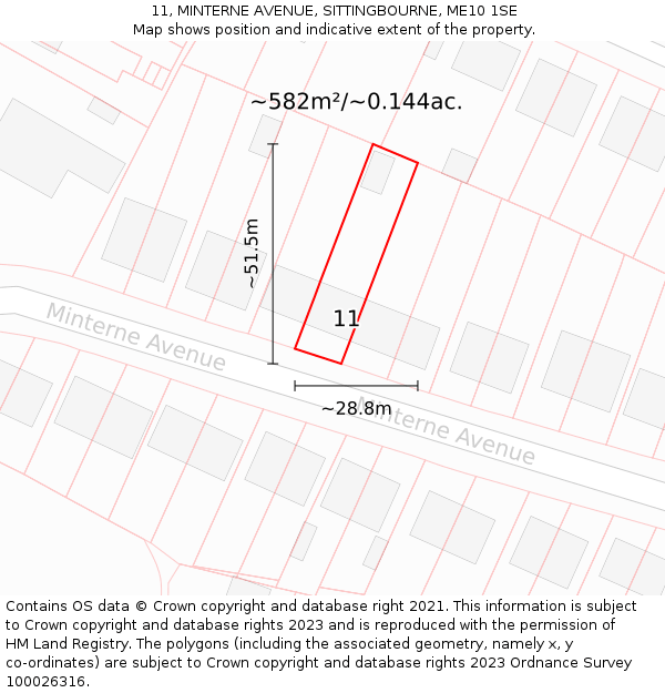 11, MINTERNE AVENUE, SITTINGBOURNE, ME10 1SE: Plot and title map