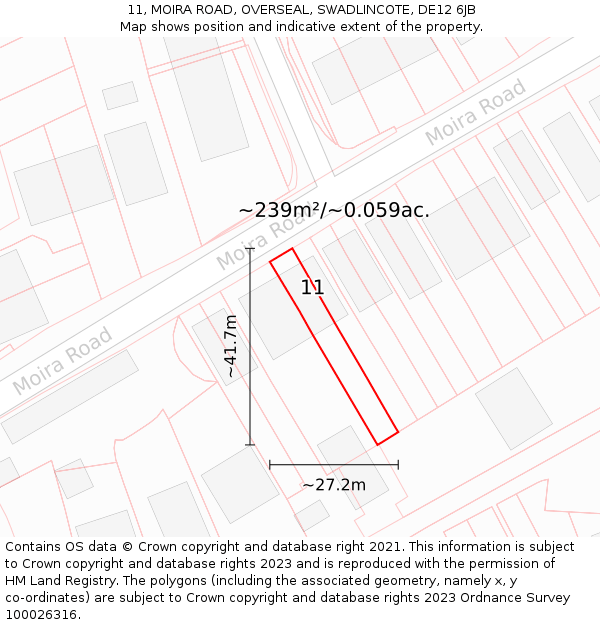 11, MOIRA ROAD, OVERSEAL, SWADLINCOTE, DE12 6JB: Plot and title map