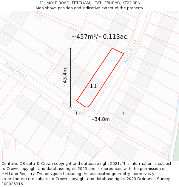 11, MOLE ROAD, FETCHAM, LEATHERHEAD, KT22 9RN: Plot and title map