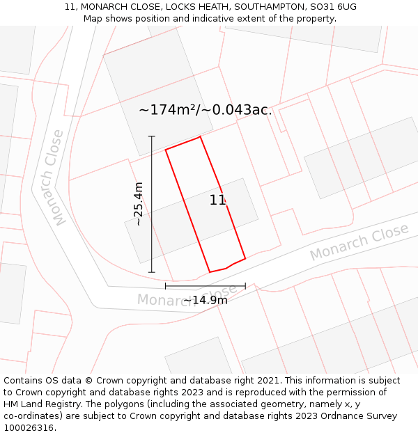 11, MONARCH CLOSE, LOCKS HEATH, SOUTHAMPTON, SO31 6UG: Plot and title map