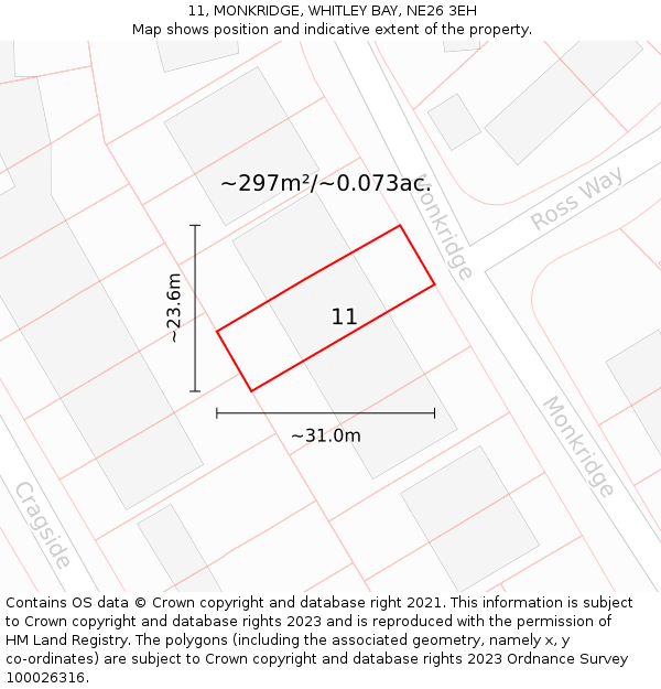 11, MONKRIDGE, WHITLEY BAY, NE26 3EH: Plot and title map