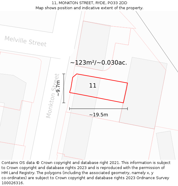 11, MONKTON STREET, RYDE, PO33 2DD: Plot and title map