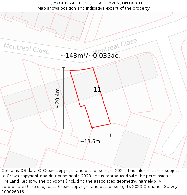 11, MONTREAL CLOSE, PEACEHAVEN, BN10 8FH: Plot and title map