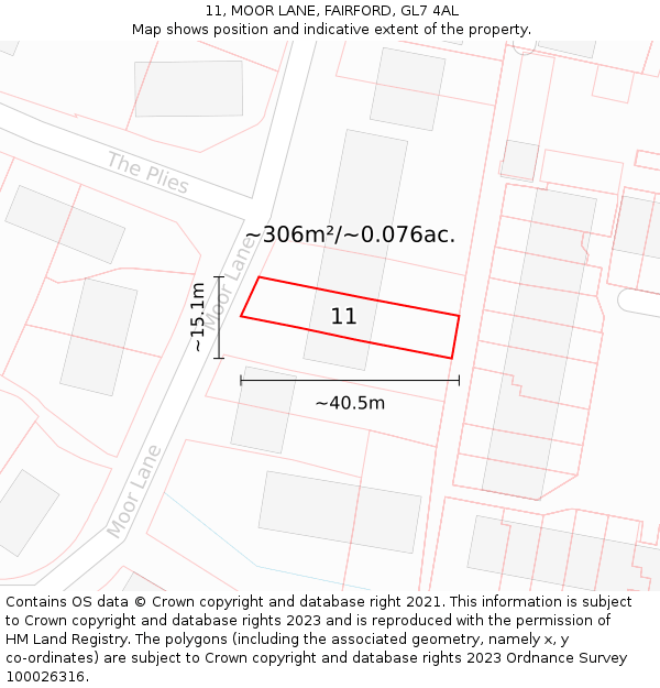 11, MOOR LANE, FAIRFORD, GL7 4AL: Plot and title map