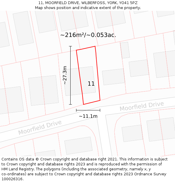11, MOORFIELD DRIVE, WILBERFOSS, YORK, YO41 5PZ: Plot and title map