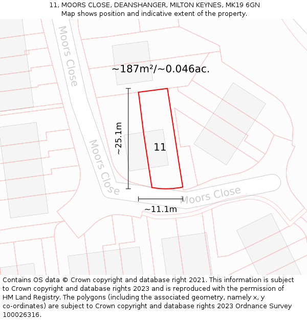 11, MOORS CLOSE, DEANSHANGER, MILTON KEYNES, MK19 6GN: Plot and title map