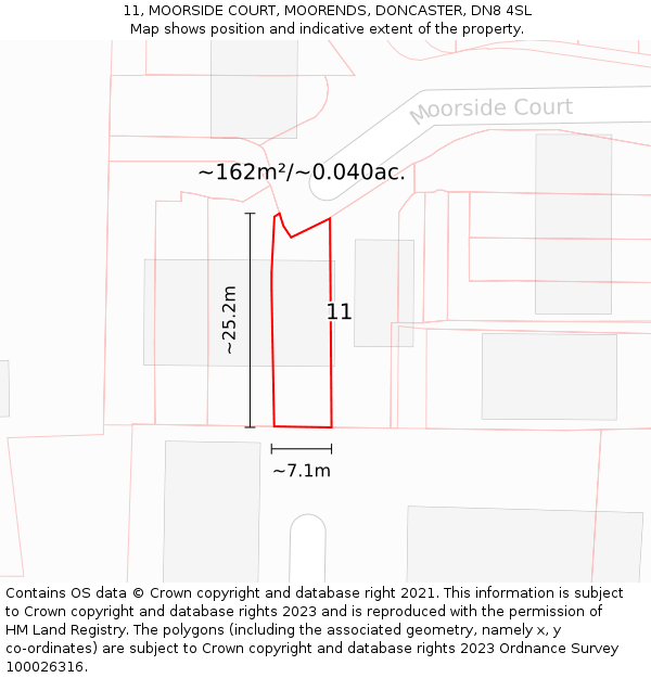 11, MOORSIDE COURT, MOORENDS, DONCASTER, DN8 4SL: Plot and title map