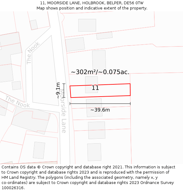 11, MOORSIDE LANE, HOLBROOK, BELPER, DE56 0TW: Plot and title map