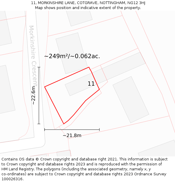 11, MORKINSHIRE LANE, COTGRAVE, NOTTINGHAM, NG12 3HJ: Plot and title map