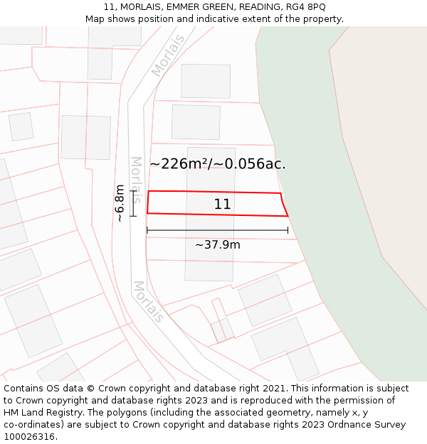 11, MORLAIS, EMMER GREEN, READING, RG4 8PQ: Plot and title map