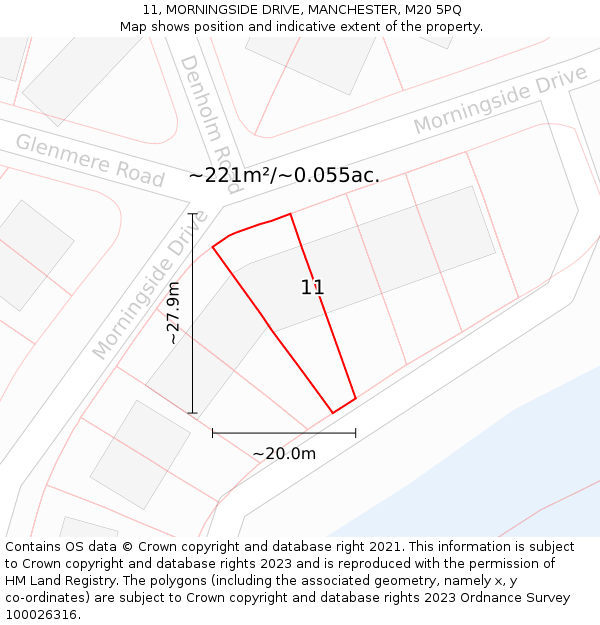 11, MORNINGSIDE DRIVE, MANCHESTER, M20 5PQ: Plot and title map