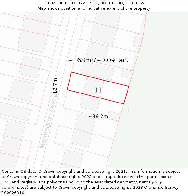 11, MORNINGTON AVENUE, ROCHFORD, SS4 1DW: Plot and title map