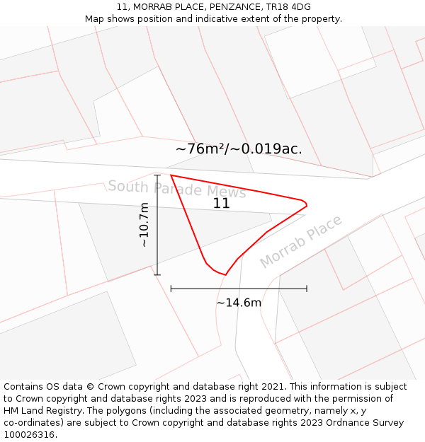 11, MORRAB PLACE, PENZANCE, TR18 4DG: Plot and title map