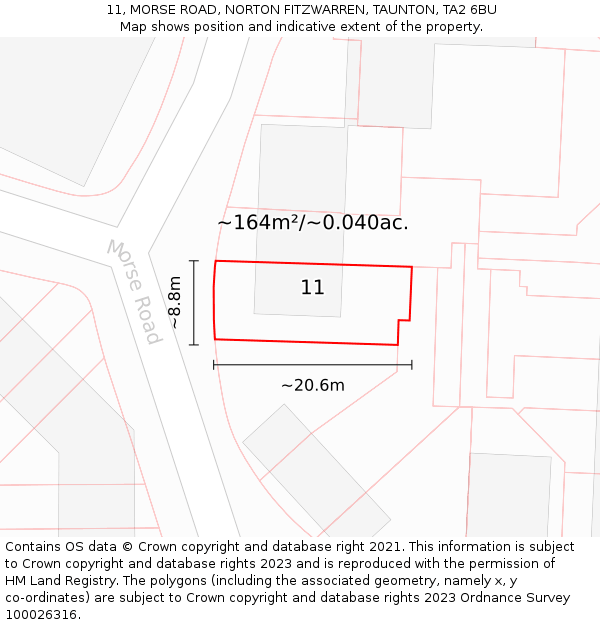 11, MORSE ROAD, NORTON FITZWARREN, TAUNTON, TA2 6BU: Plot and title map