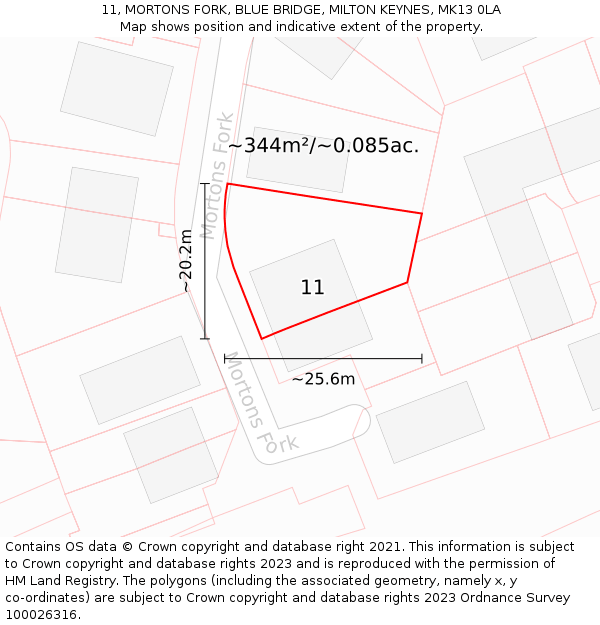 11, MORTONS FORK, BLUE BRIDGE, MILTON KEYNES, MK13 0LA: Plot and title map