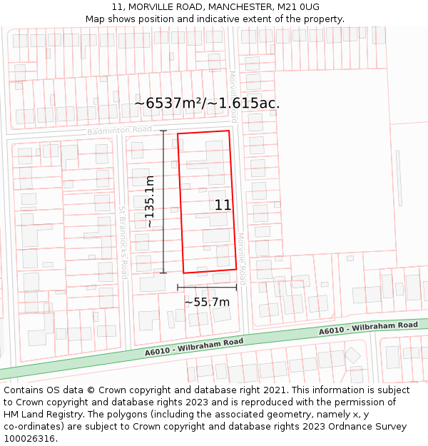 11, MORVILLE ROAD, MANCHESTER, M21 0UG: Plot and title map