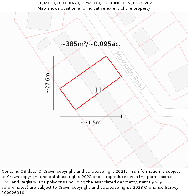 11, MOSQUITO ROAD, UPWOOD, HUNTINGDON, PE26 2PZ: Plot and title map