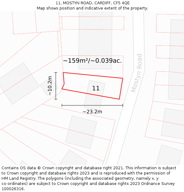 11, MOSTYN ROAD, CARDIFF, CF5 4QE: Plot and title map