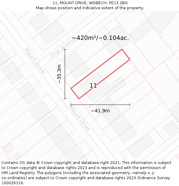 11, MOUNT DRIVE, WISBECH, PE13 2BG: Plot and title map