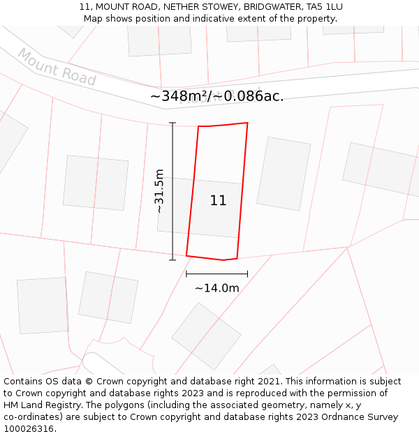 11, MOUNT ROAD, NETHER STOWEY, BRIDGWATER, TA5 1LU: Plot and title map