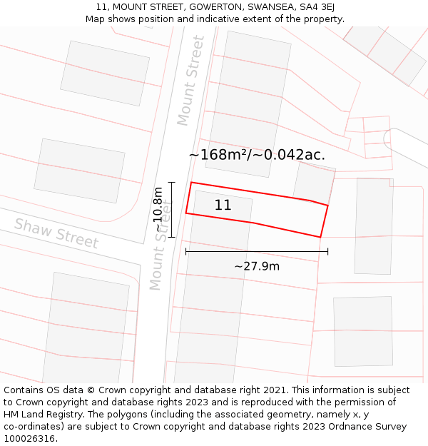 11, MOUNT STREET, GOWERTON, SWANSEA, SA4 3EJ: Plot and title map