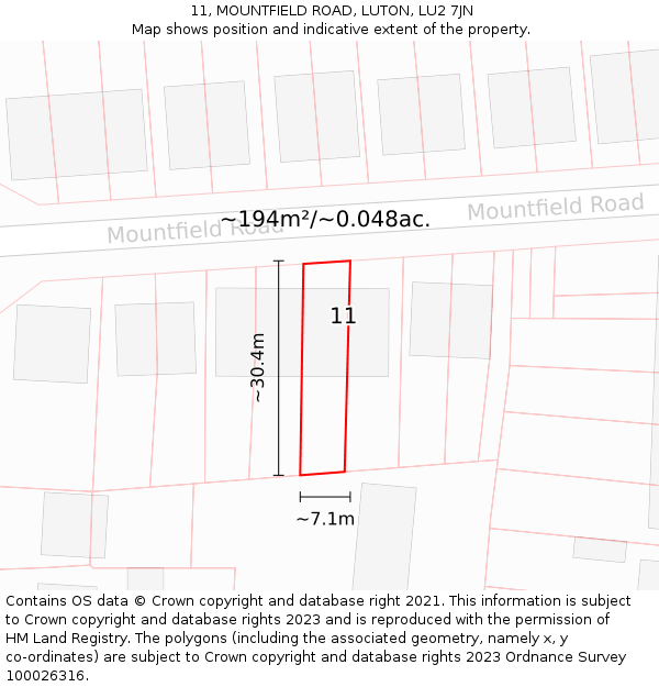 11, MOUNTFIELD ROAD, LUTON, LU2 7JN: Plot and title map