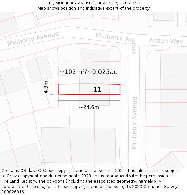 11, MULBERRY AVENUE, BEVERLEY, HU17 7SS: Plot and title map