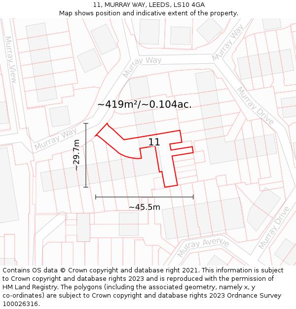 11, MURRAY WAY, LEEDS, LS10 4GA: Plot and title map