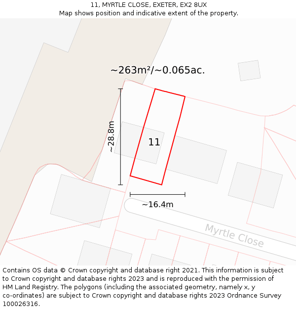 11, MYRTLE CLOSE, EXETER, EX2 8UX: Plot and title map