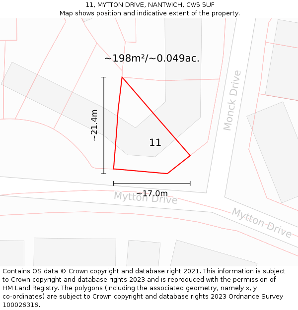 11, MYTTON DRIVE, NANTWICH, CW5 5UF: Plot and title map