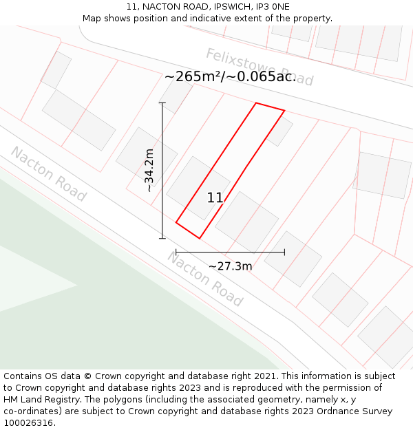 11, NACTON ROAD, IPSWICH, IP3 0NE: Plot and title map