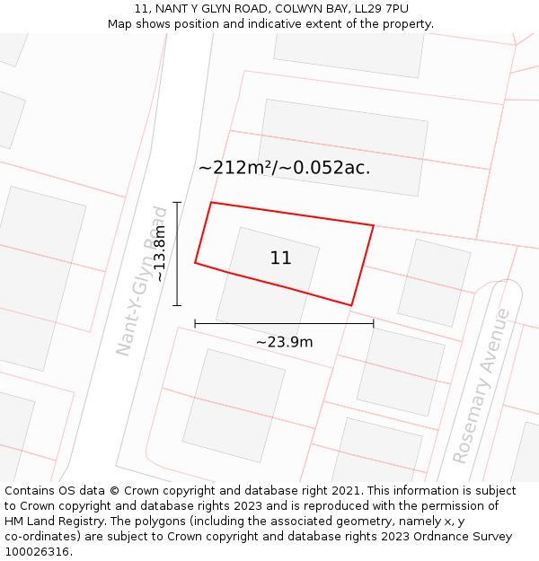 11, NANT Y GLYN ROAD, COLWYN BAY, LL29 7PU: Plot and title map